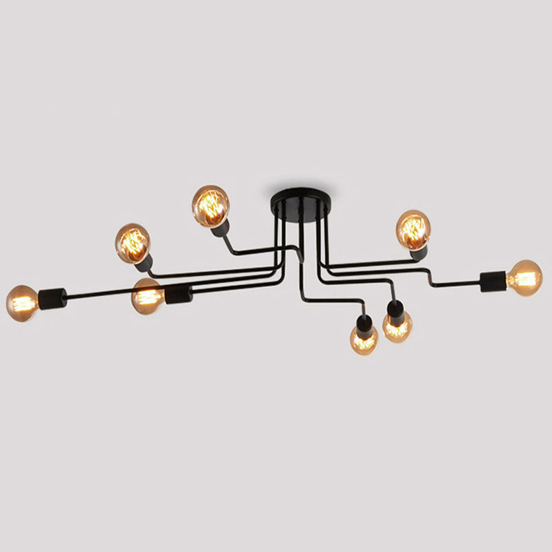 Spoutnik Semi-Flush Mount Light Fixture Industrial Metallic Ceiling Mount Chandelier for Bedroom