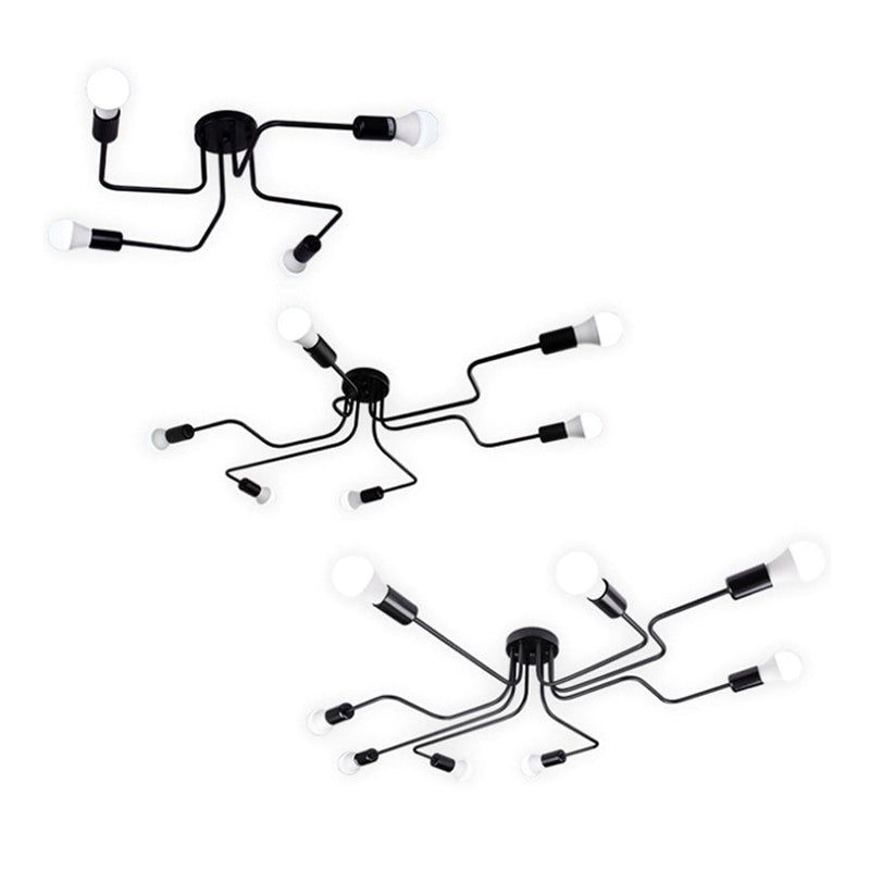 Spoutnik Semi-Flush Mount Light Fixture Industrial Metallic Ceiling Mount Chandelier for Bedroom