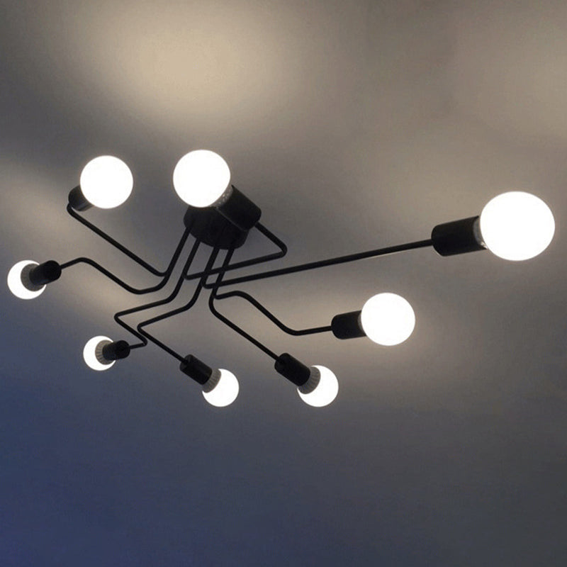 Spoutnik Semi-Flush Mount Light Fixture Industrial Metallic Ceiling Mount Chandelier for Bedroom