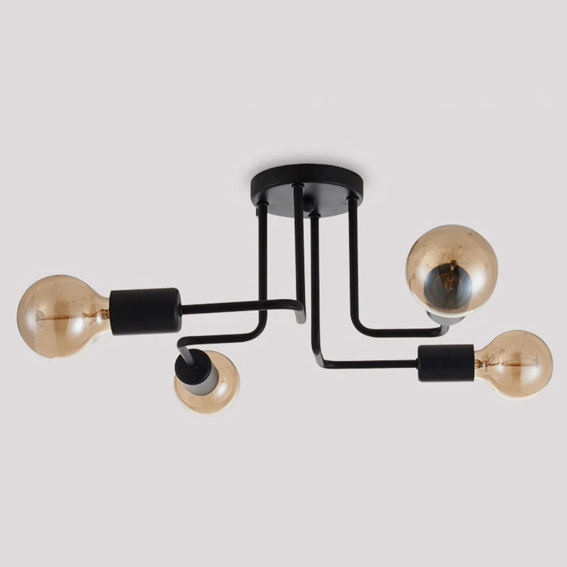 Spoutnik Semi-Flush Mount Light Fixture Industrial Metallic Ceiling Mount Chandelier for Bedroom