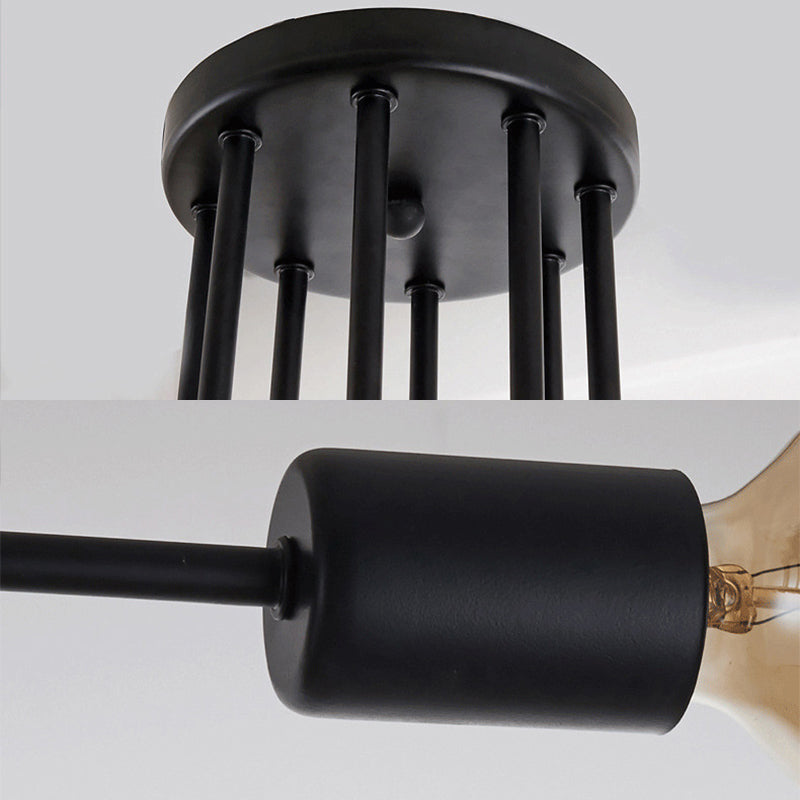 Spoutnik Semi-Flush Mount Light Fixture Industrial Metallic Ceiling Mount Chandelier for Bedroom