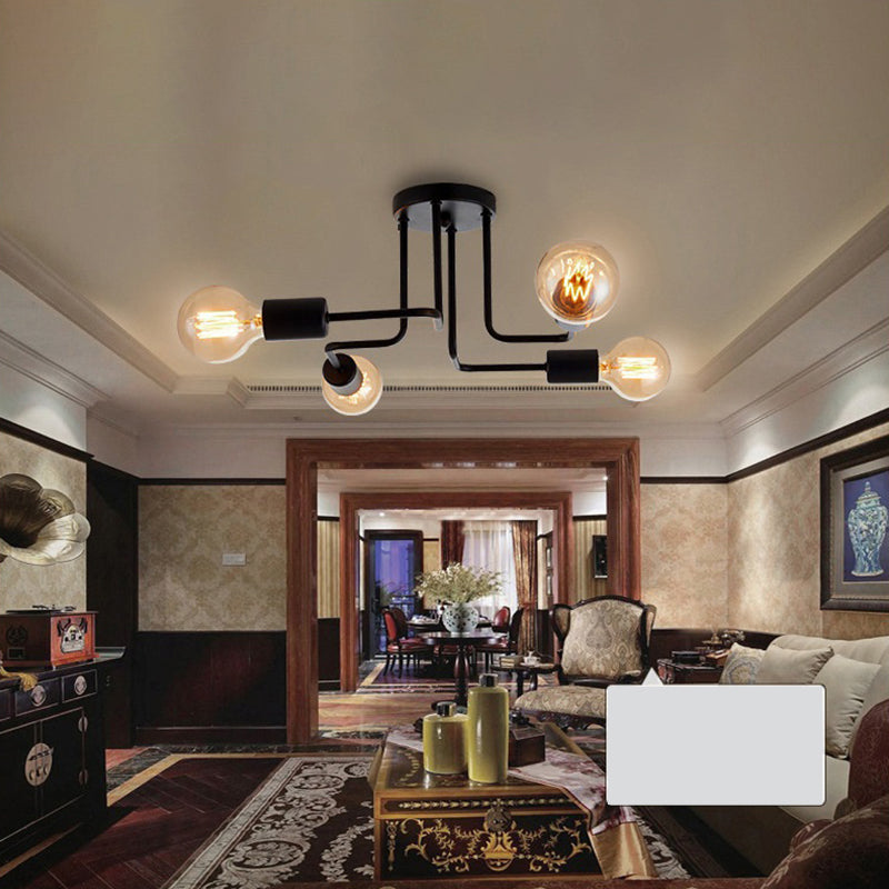 Spoutnik Semi-Flush Mount Light Fixture Industrial Metallic Ceiling Mount Chandelier for Bedroom