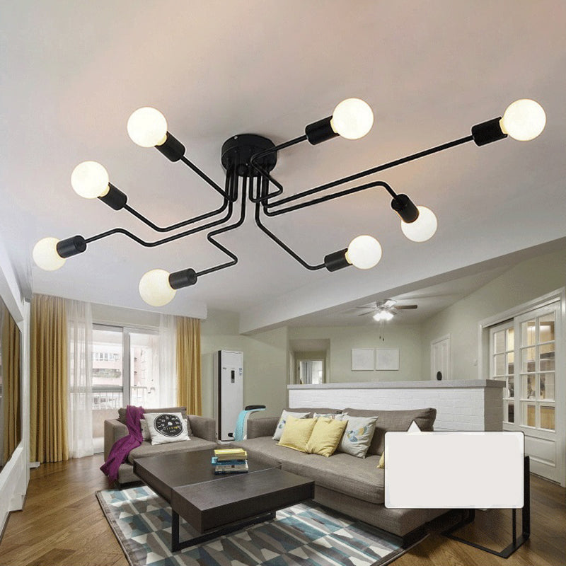 Spoutnik Semi-Flush Mount Light Fixture Industrial Metallic Ceiling Mount Chandelier for Bedroom