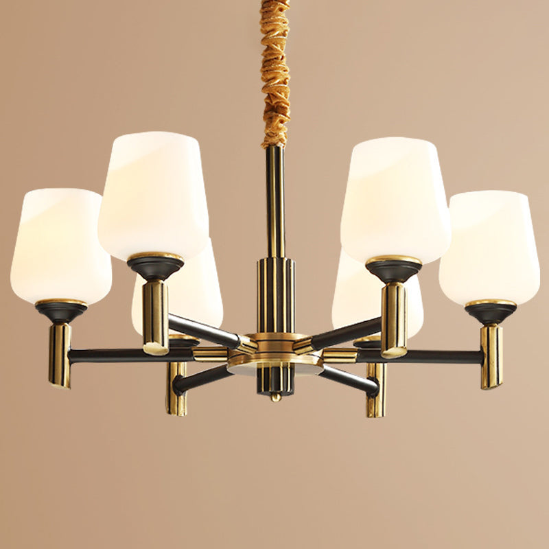 Cup Chandelier Light Fixture Traditional White Glass Pendant Lighting for Restaurant