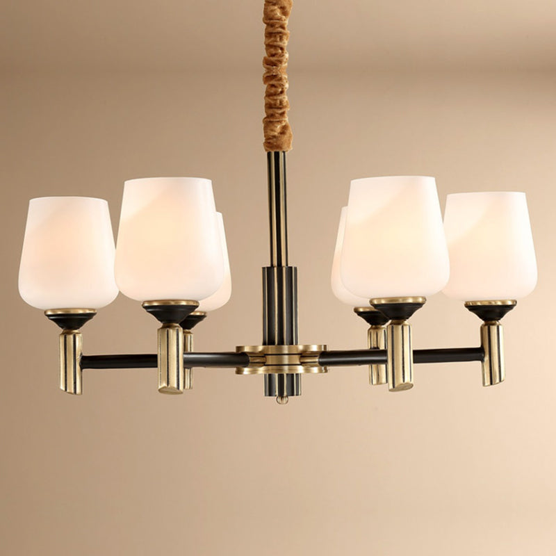 Cup Chandelier Light Fixture Traditional White Glass Pendant Lighting for Restaurant