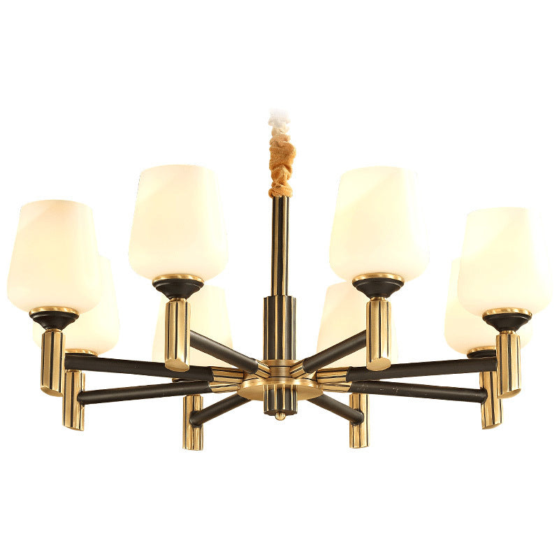 Cup Chandelier Light Fixture Traditional White Glass Pendant Lighting for Restaurant