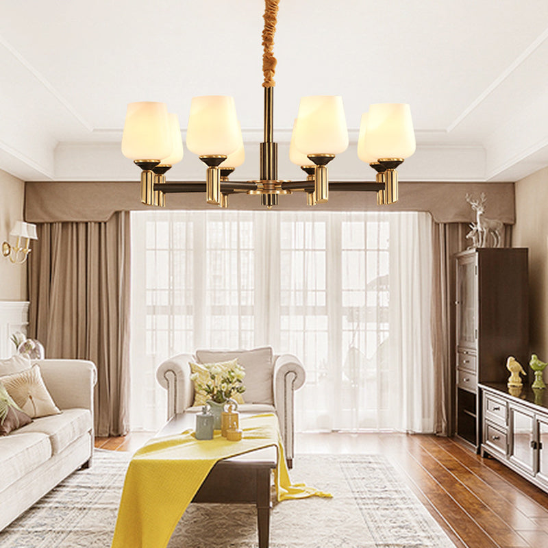Cup Chandelier Light Fixture Traditional White Glass Pendant Lighting for Restaurant