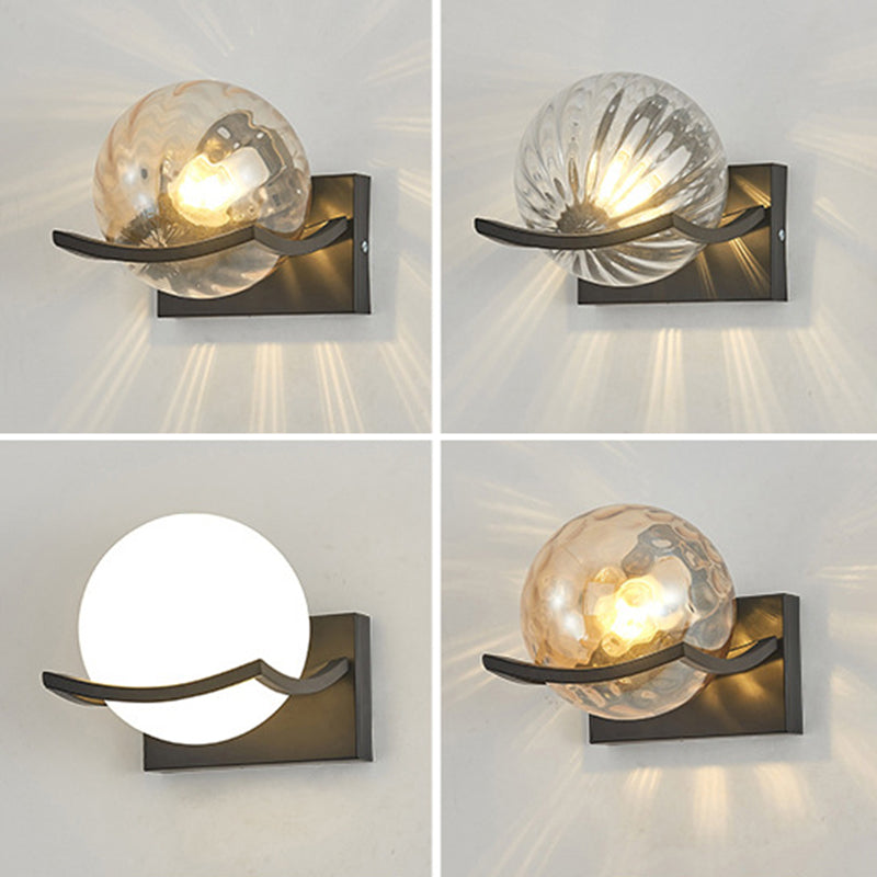 Black Globe Wall Lamp in Modern Creative Style Wrought Iron Wall Light with Glass Shade