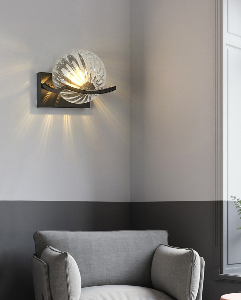 Black Globe Wall Lamp in Modern Creative Style Wrought Iron Wall Light with Glass Shade