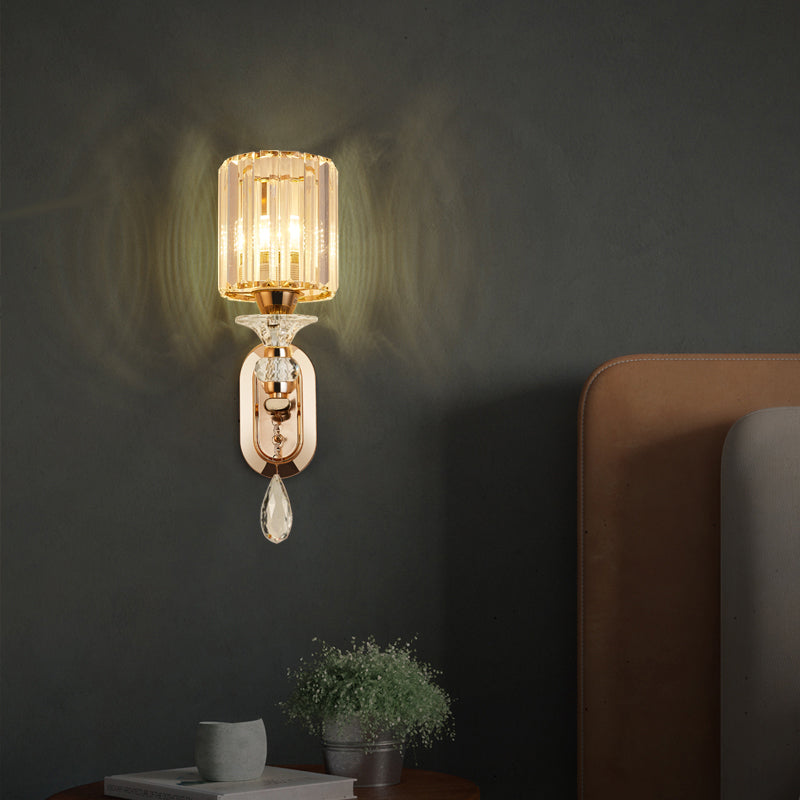 Modern Artistic LED Wall Lamp Copper Geometric Wall Sconce with Crystal Shade