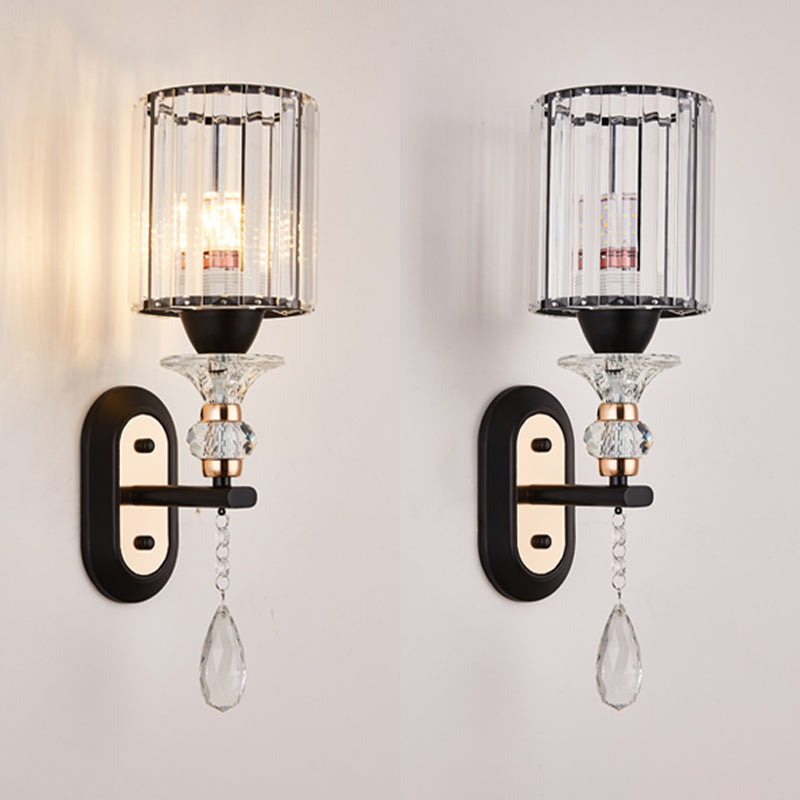 Modern Artistic LED Wall Lamp Copper Geometric Wall Sconce with Crystal Shade