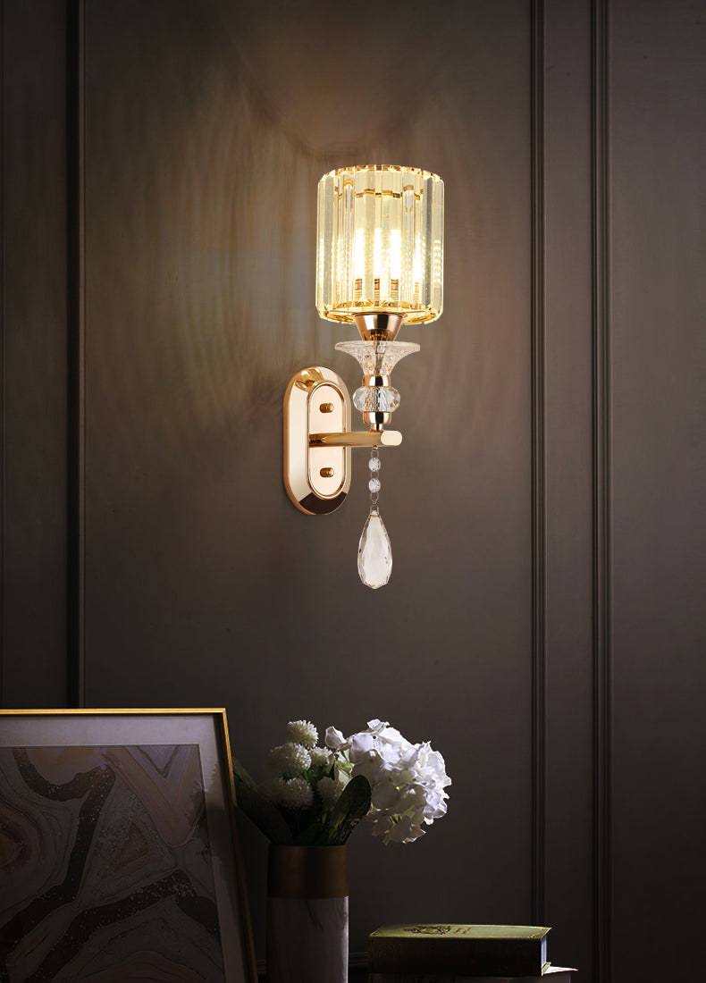 Modern Artistic LED Wall Lamp Copper Geometric Wall Sconce with Crystal Shade