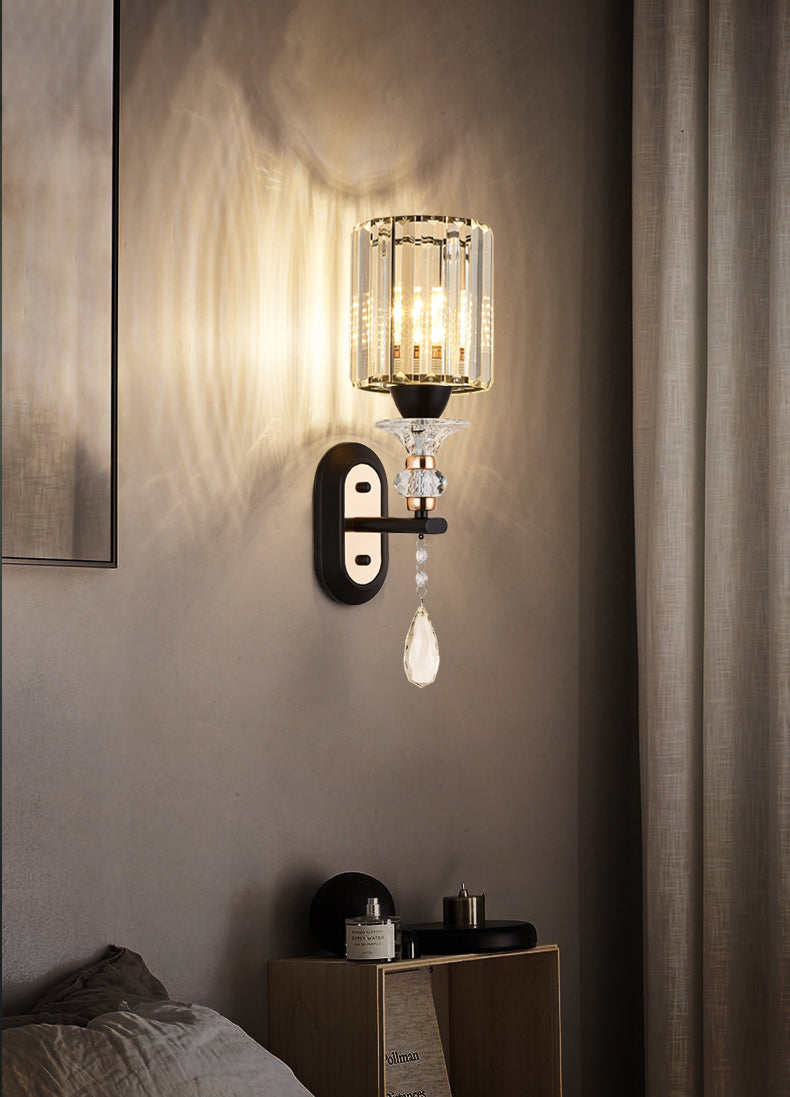 Modern Artistic LED Wall Lamp Copper Geometric Wall Sconce with Crystal Shade