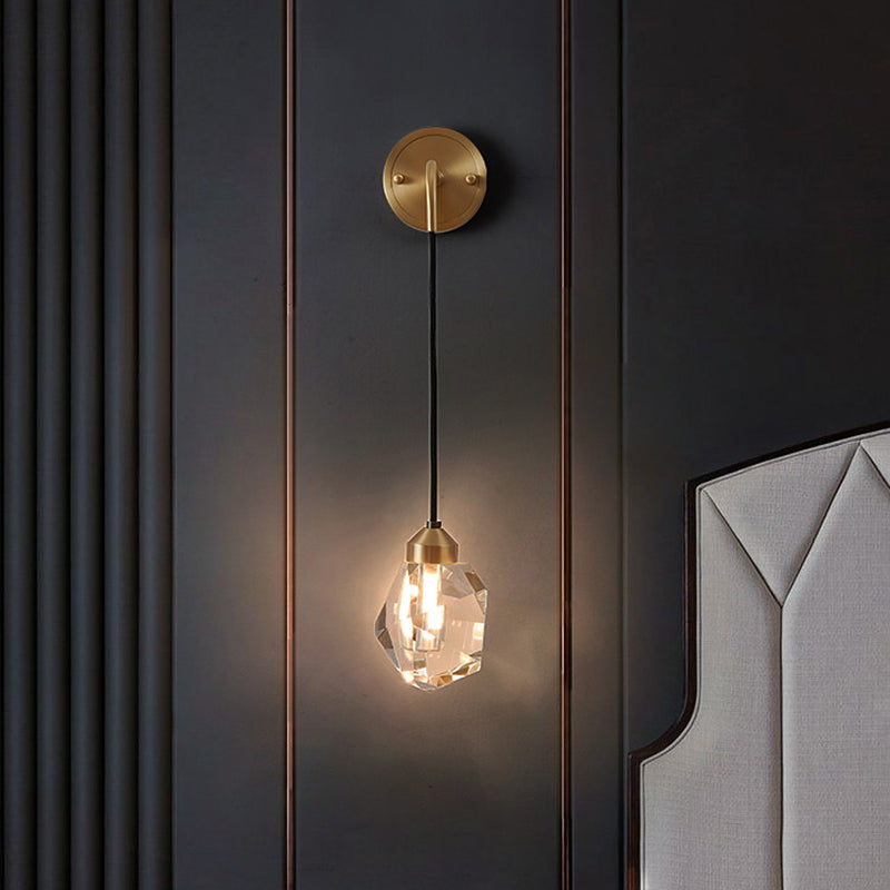Gold Geometric Hanging Wall Lamp in Modern Luxury Style Copper Wall Sconce with Crystal Shade