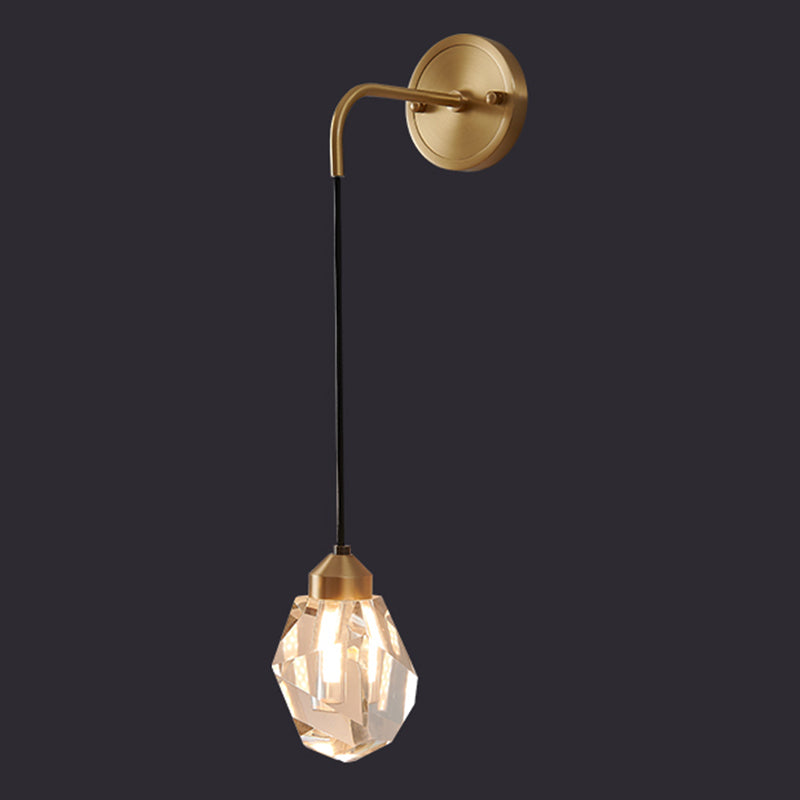 Gold Geometric Hanging Wall Lamp in Modern Luxury Style Copper Wall Sconce with Crystal Shade