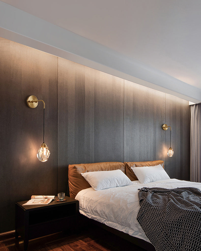 Gold Geometric Hanging Wall Lamp in Modern Luxury Style Copper Wall Sconce with Crystal Shade