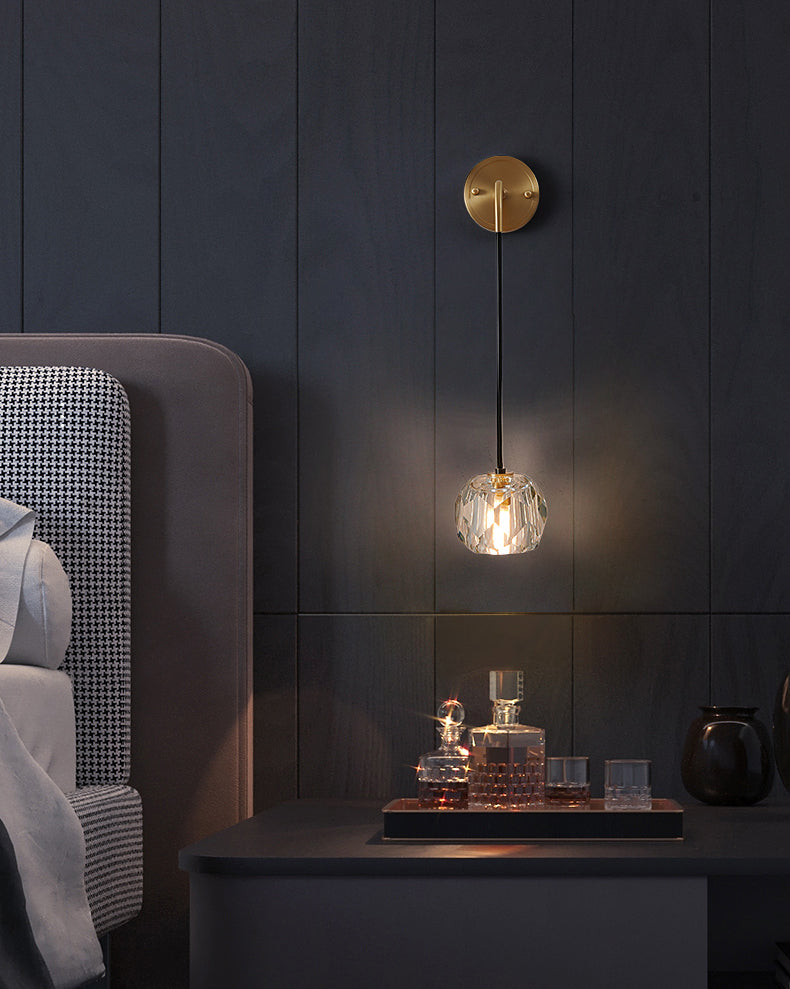 Gold Geometric Hanging Wall Lamp in Modern Luxury Style Copper Wall Sconce with Crystal Shade
