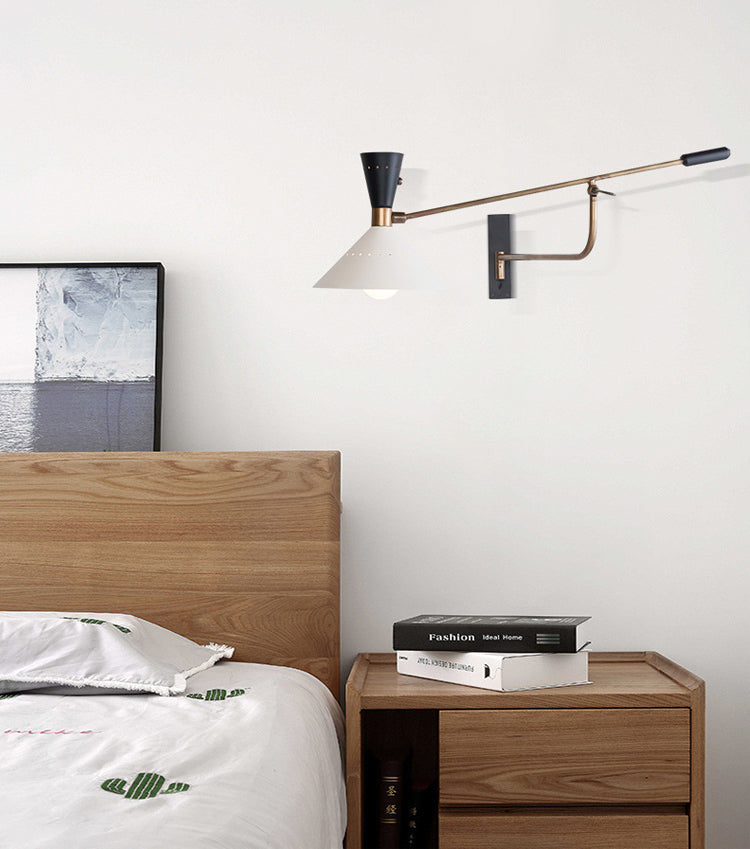 Lampada montata a parete in stile nordico illuminazione con sconde con muro conico bianco con tonalità metallica
