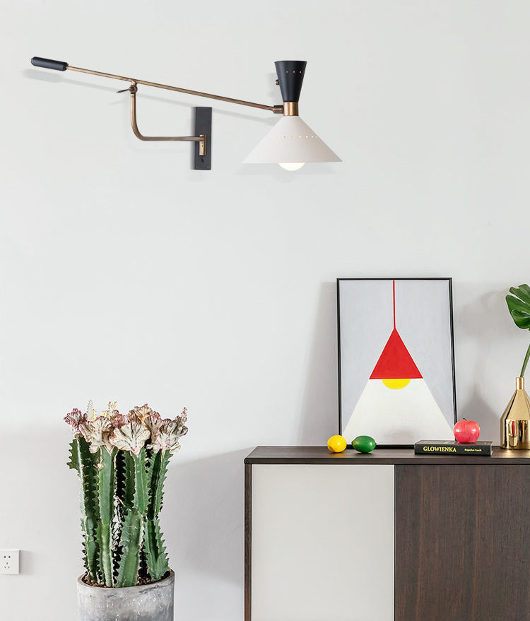 Lampada montata a parete in stile nordico illuminazione con sconde con muro conico bianco con tonalità metallica