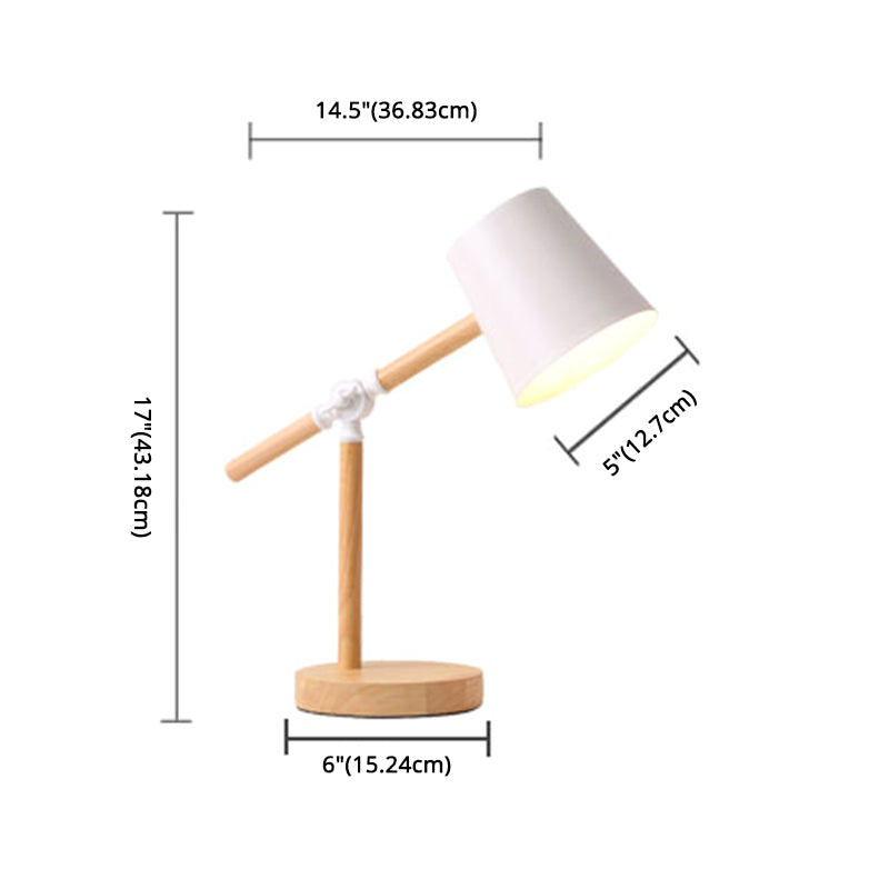 Lampada da tavolo con braccio oscillante in legno Macaron Lampada da lettura a 1 luce con paralume affusolato in metallo