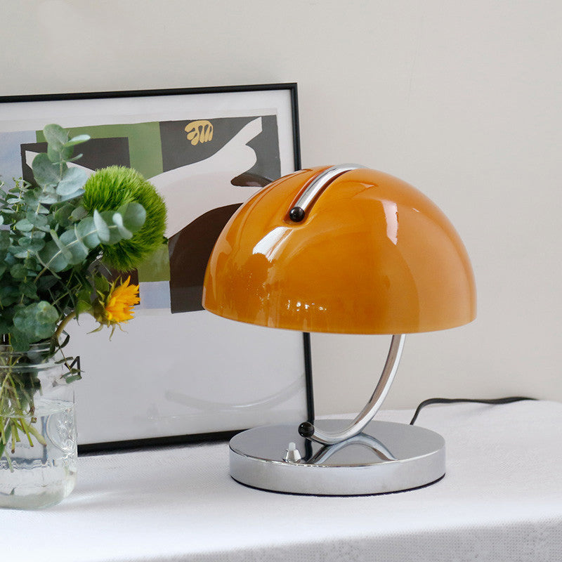 Nordic Dome Glass Nightstand Lamp Single-Bulb Bedroom Table Light with C-Shaped Arm