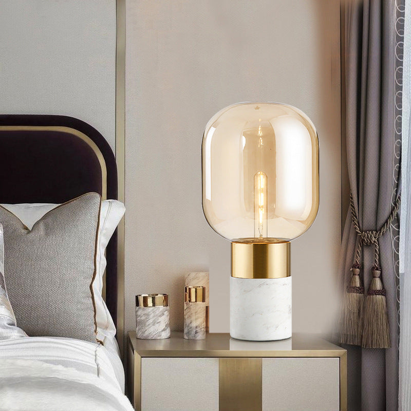Capsule Shaped Glass Nightstand Lamp Postmodern 1 Bulb Table Light for Bedroom