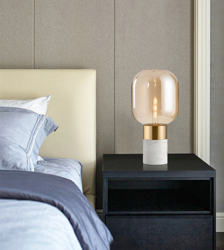 Capsule Shaped Glass Nightstand Lamp Postmodern 1 Bulb Table Light for Bedroom