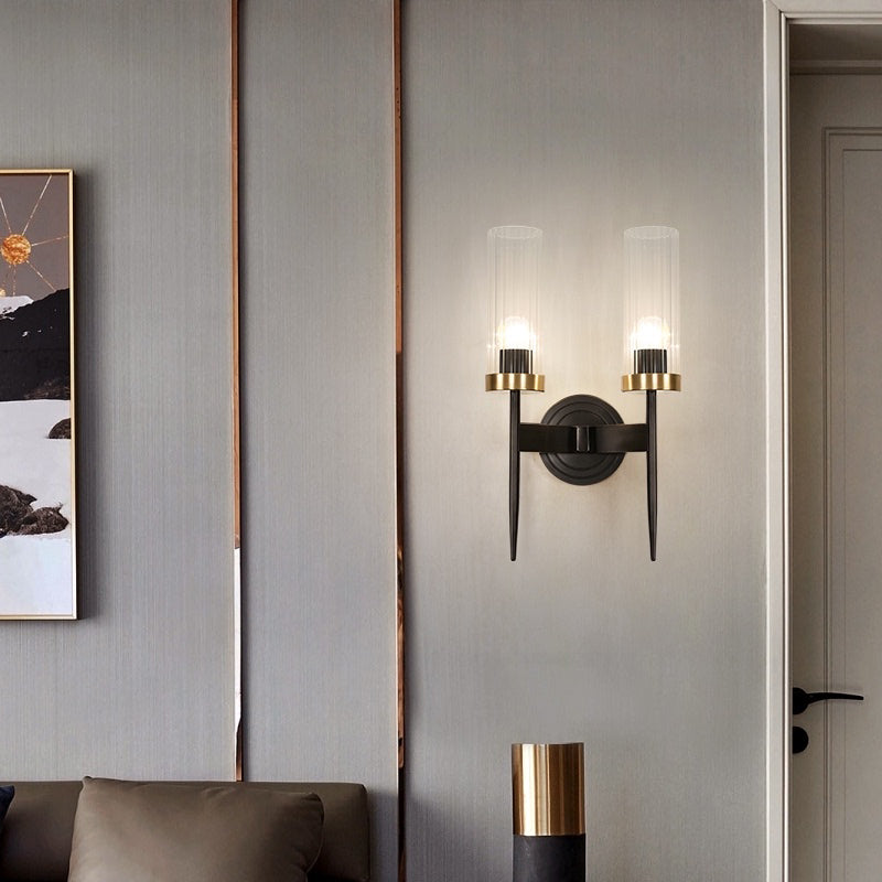 Modern Minimalist Cylindrical Wall Sconce Copper Wall Lamp with Clear Glass Shade