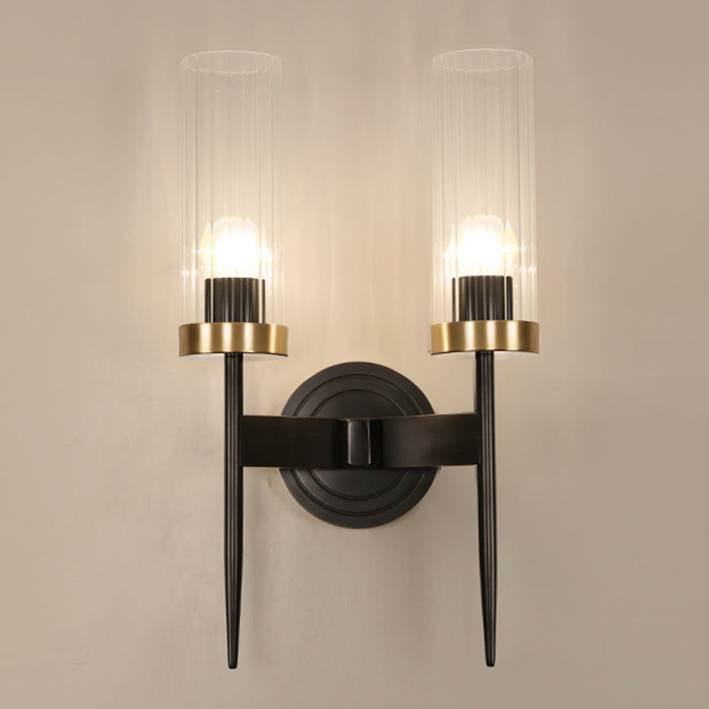 Modern Minimalist Cylindrical Wall Sconce Copper Wall Lamp with Clear Glass Shade