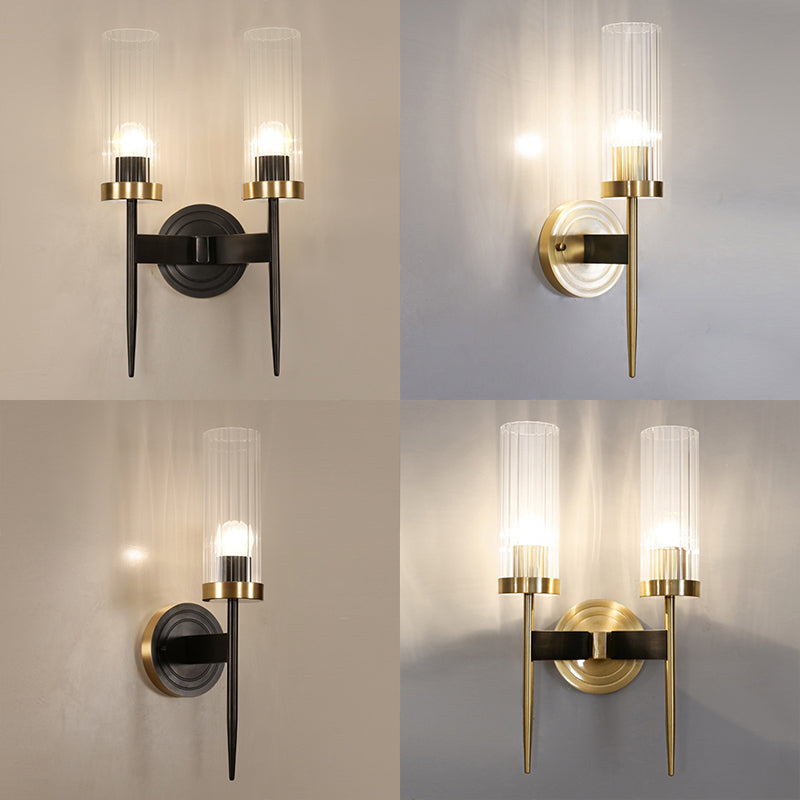 Modern Minimalist Cylindrical Wall Sconce Copper Wall Lamp with Clear Glass Shade