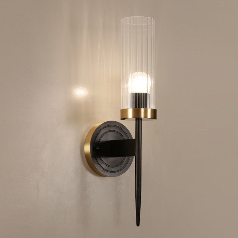 Modern Minimalist Cylindrical Wall Sconce Copper Wall Lamp with Clear Glass Shade