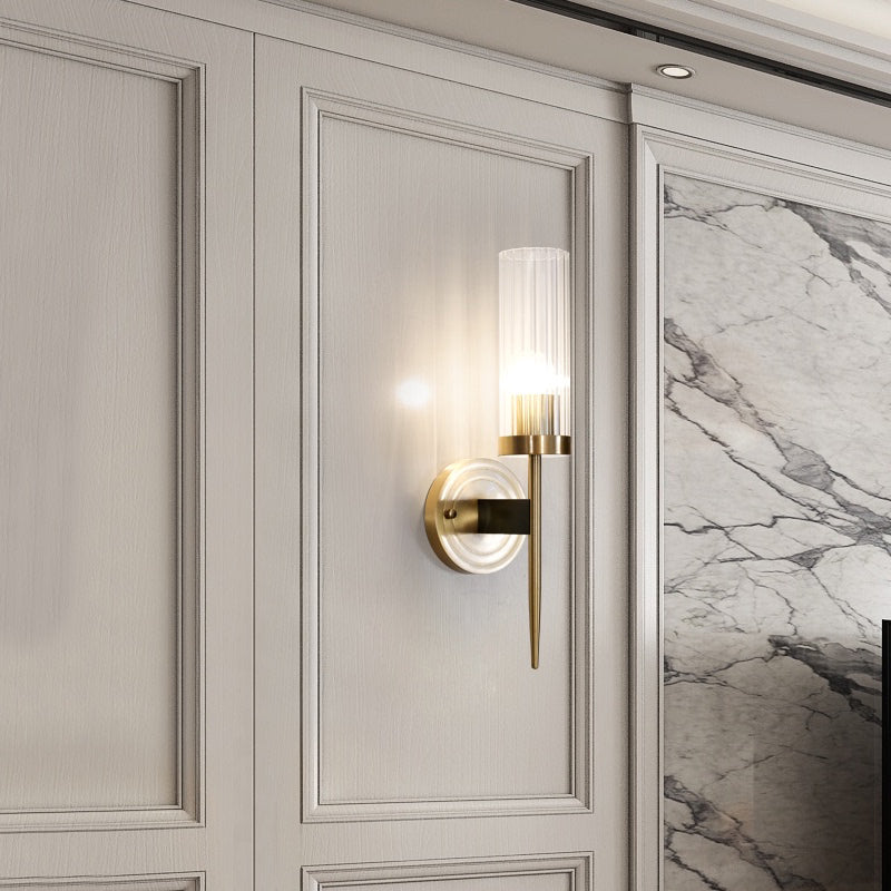 Modern Minimalist Cylindrical Wall Sconce Copper Wall Lamp with Clear Glass Shade