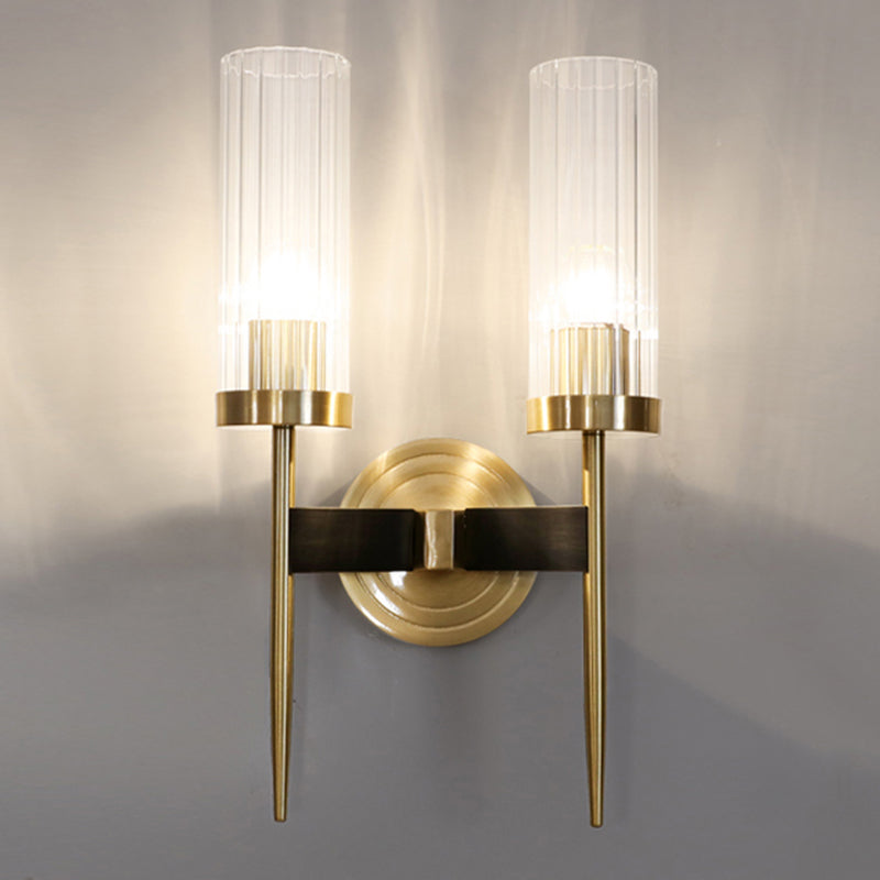 Modern Minimalist Cylindrical Wall Sconce Copper Wall Lamp with Clear Glass Shade