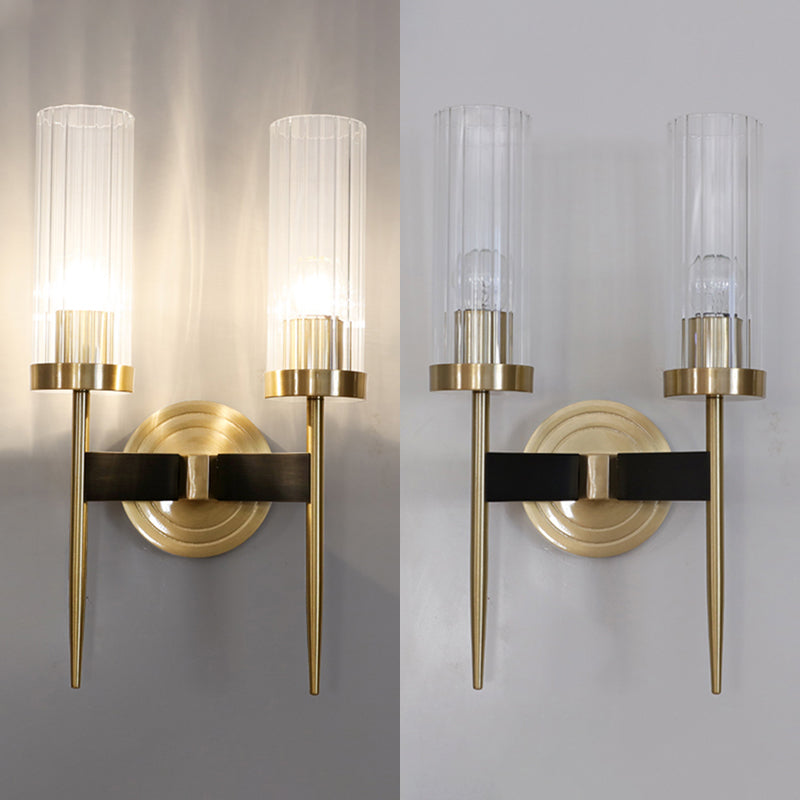 Modern Minimalist Cylindrical Wall Sconce Copper Wall Lamp with Clear Glass Shade