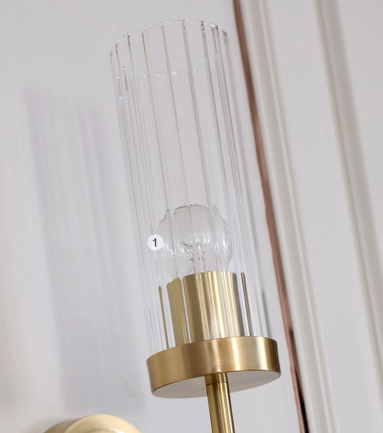 Modern Minimalist Cylindrical Wall Sconce Copper Wall Lamp with Clear Glass Shade
