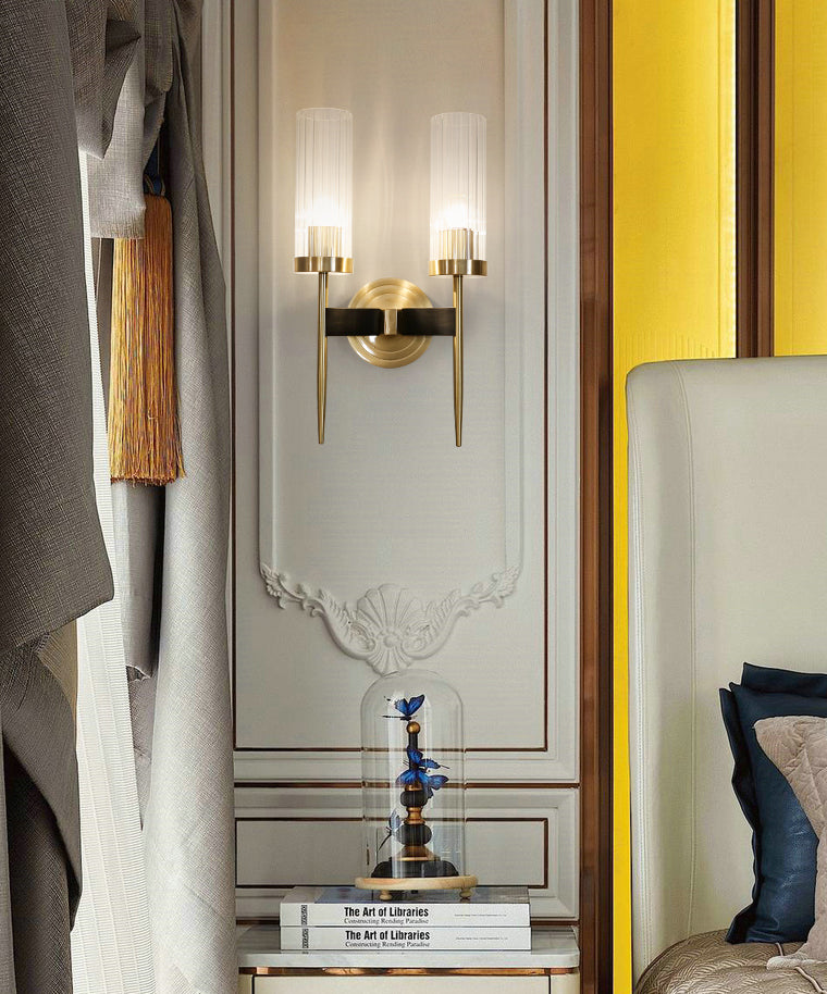 Modern Minimalist Cylindrical Wall Sconce Copper Wall Lamp with Clear Glass Shade