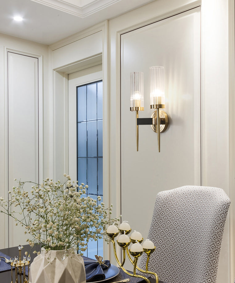 Modern Minimalist Cylindrical Wall Sconce Copper Wall Lamp with Clear Glass Shade