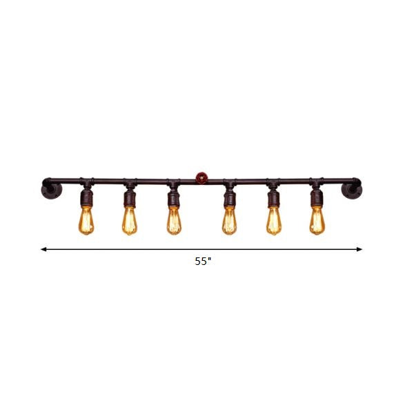 Iron Black Wall Light Straight Pipe 2/4/6 Bulbs Industrial Wall Sconce Light for Living Room