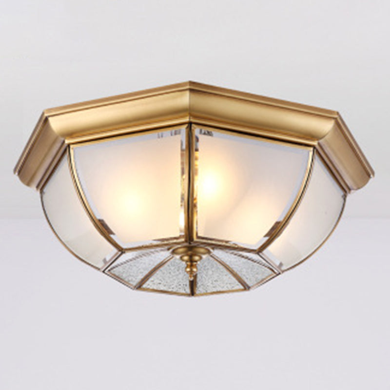 Minimalist Bowl-Shaped Close to Ceiling Lighting Glass Ceiling Mounted Light in Brass