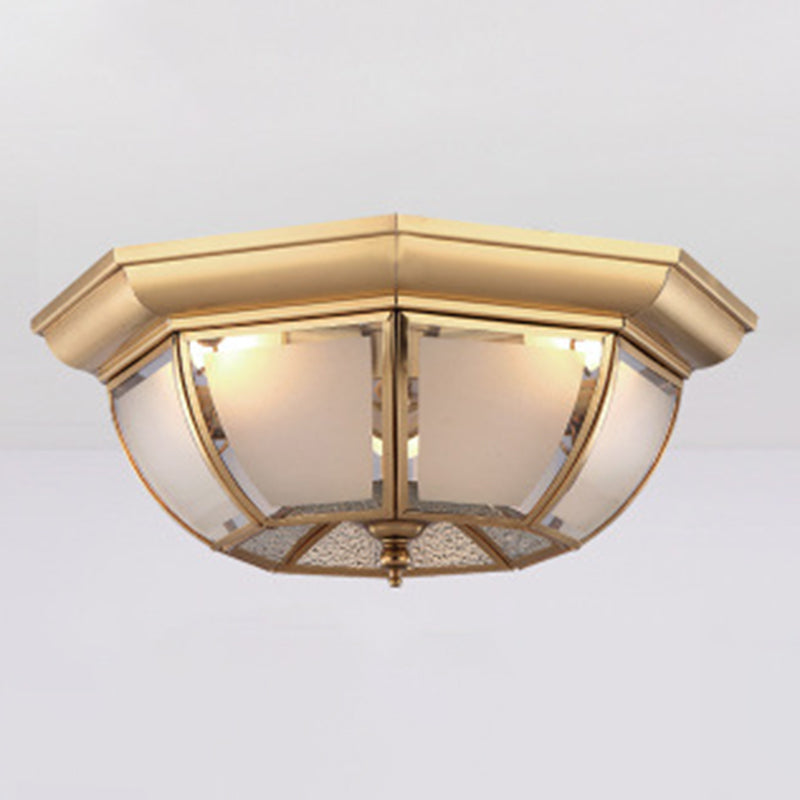 Minimalist Bowl-Shaped Close to Ceiling Lighting Glass Ceiling Mounted Light in Brass