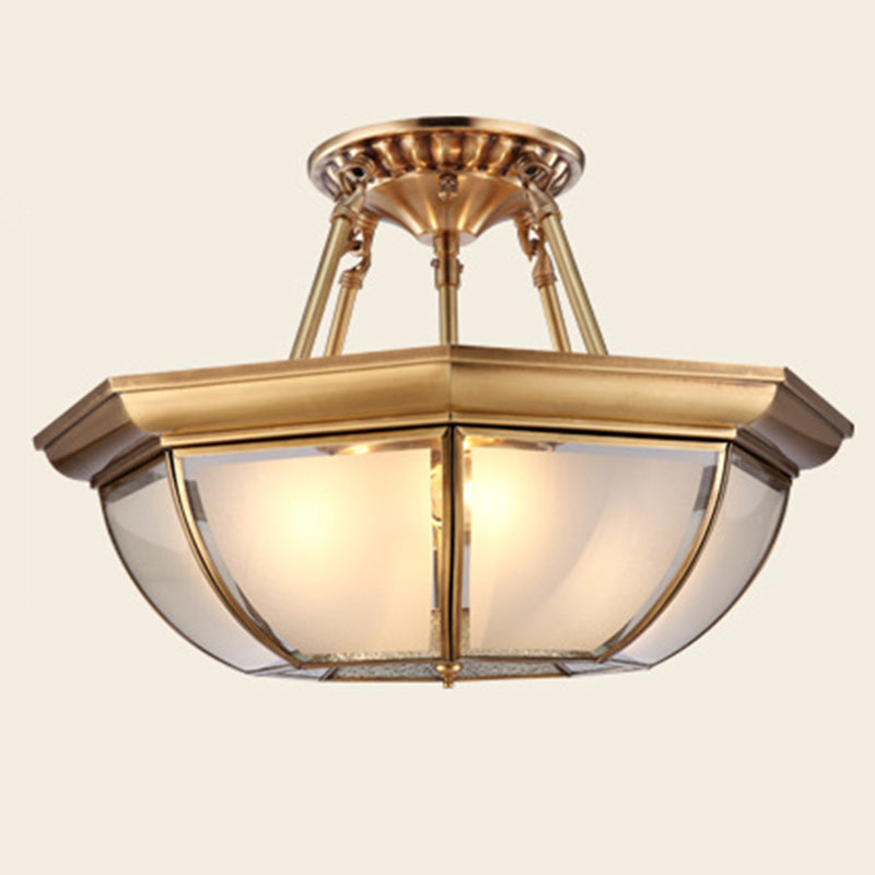 Minimalist Bowl-Shaped Close to Ceiling Lighting Glass Ceiling Mounted Light in Brass