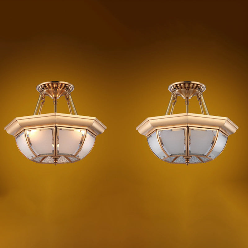 Minimalist Bowl-Shaped Close to Ceiling Lighting Glass Ceiling Mounted Light in Brass