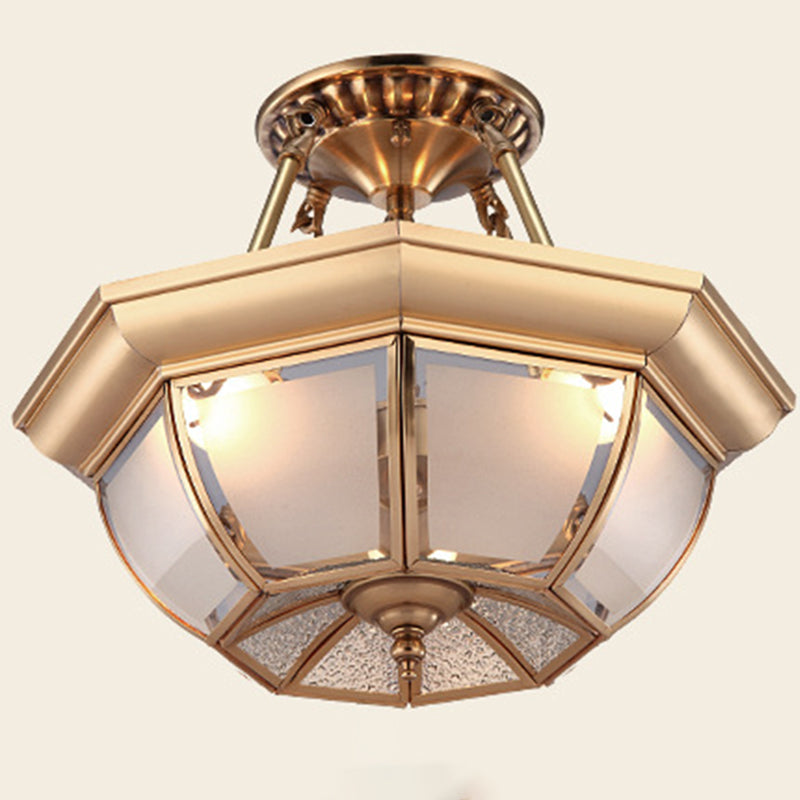 Minimalist Bowl-Shaped Close to Ceiling Lighting Glass Ceiling Mounted Light in Brass