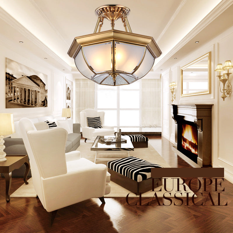 Minimalist Bowl-Shaped Close to Ceiling Lighting Glass Ceiling Mounted Light in Brass