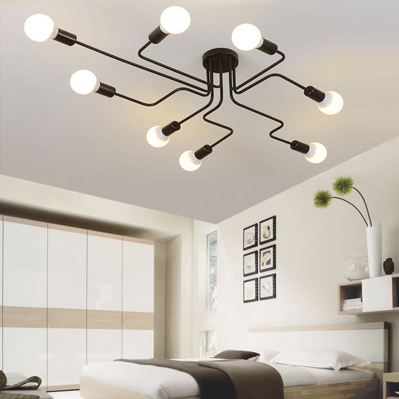 Spoutnik Semi-Flush Mount Light Fixture Industrial Metallic Ceiling Mount Chandelier for Bedroom