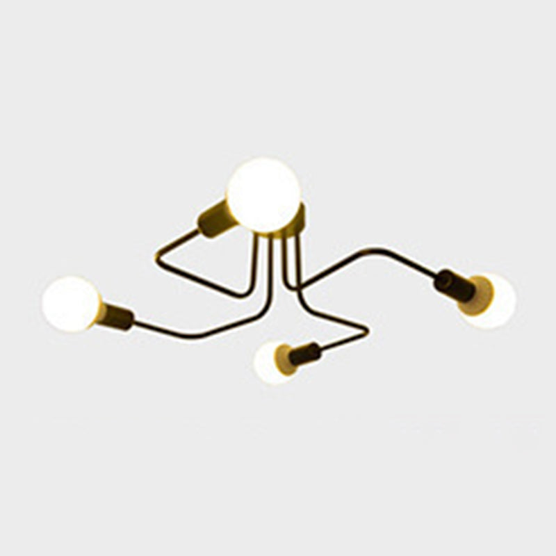 Spoutnik Semi-Flush Mount Light Fixture Industrial Metallic Ceiling Mount Chandelier for Bedroom