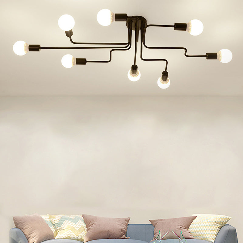 Spoutnik Semi-Flush Mount Light Fixture Industrial Metallic Ceiling Mount Chandelier for Bedroom