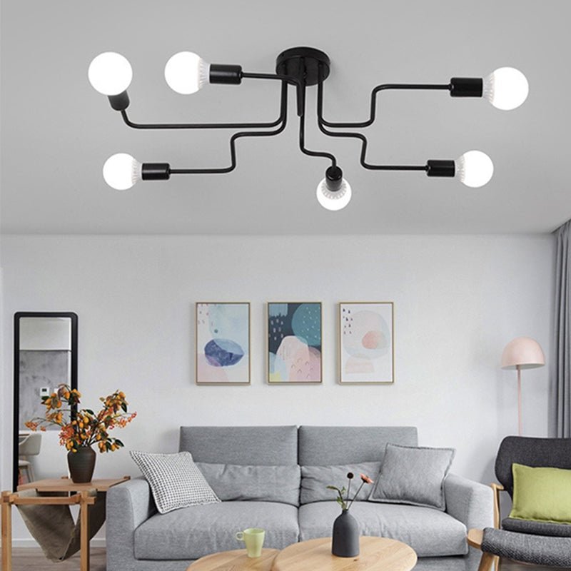 Spoutnik Semi-Flush Mount Light Fixture Industrial Metallic Ceiling Mount Chandelier for Bedroom