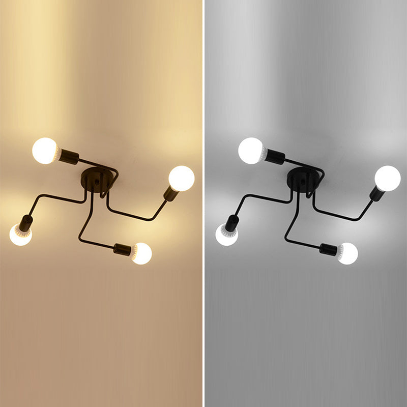 Spoutnik Semi-Flush Mount Light Fixture Industrial Metallic Ceiling Mount Chandelier for Bedroom