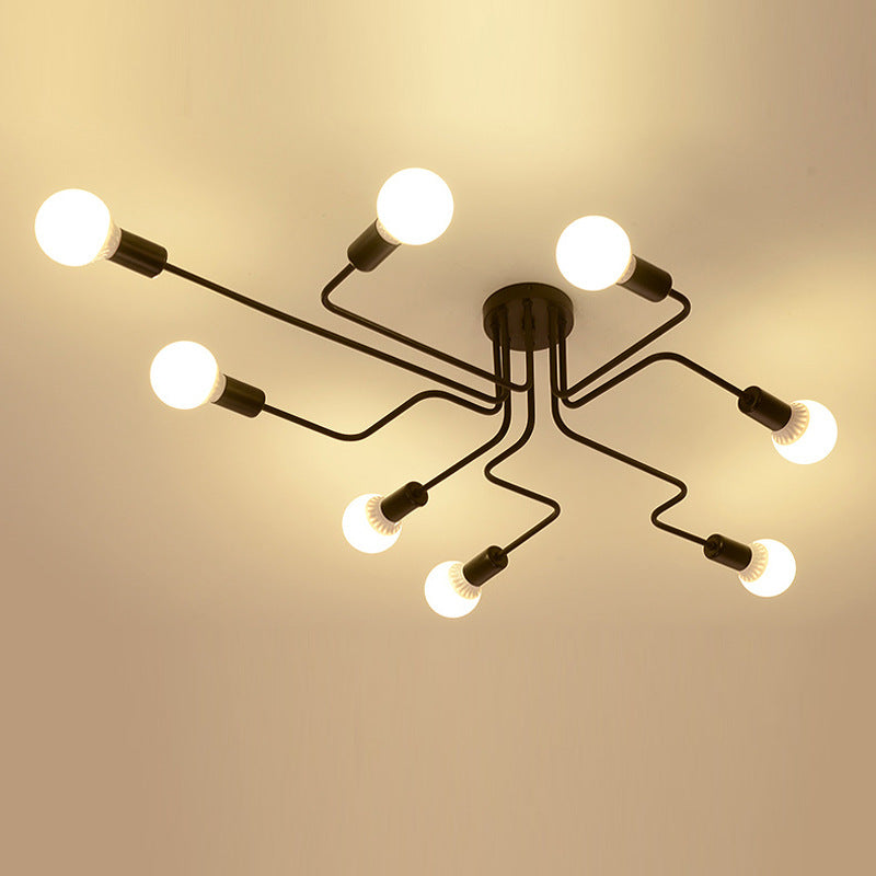 Spoutnik Semi-Flush Mount Light Fixture Industrial Metallic Ceiling Mount Chandelier for Bedroom